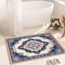 Oriental Area Rug Pink Blue Washable 3x5 Rugs for Living Room Bedroom Traditional Beige Non-Slip Soft Floor Large Carpet for Office Entryway Bathroom