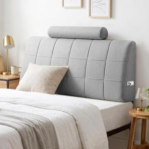 Twin Headboard with Headrest, Memory Foam Upholstered Headboard
No Assembly Required, Upholstered Linen Headboard with Detachable Neck Headrest Cushion, Bed Headboard