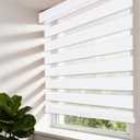 Cordless Zebra Blinds for Home, Free-Stop, Day and Night (49" W x 72" H, White), Modern Look