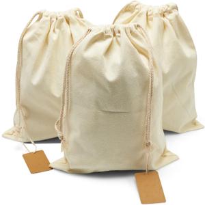 3 Pack Multifunctional Canvas Drawstring Bags 12 x 16 Inch - Reusable Eco-Friendly Storage for Home Travel Organization - Dust Pockets