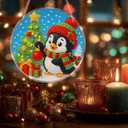 Eiflow Glass Diamond Art Hanging Kit for Adults Full Drill, DIY Christmas Diamonds Painting Window Hanging Board Kit, Stained Glass Crystal Diamond Art Painting Pendant Ornament (Penguin)