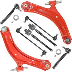 8pcs Front End Suspension Kit for Nissan 2008-2013 Rogue, 2014-2015 Rogue Select, 2 Lower Control Arms w/Ball Joints Inner & Outer 4 Tie Rods 2 Sway Bar Links Replacement,Heavy Duty PU Bushings, Red
