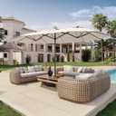 15FT Double Sided Patio Umbrella with Base Included Large Outdoor Market Umbrella with Crank Handle, UV Resistant Canopy, Sturdy Frame for Garden, Poolside, Deck, Beige