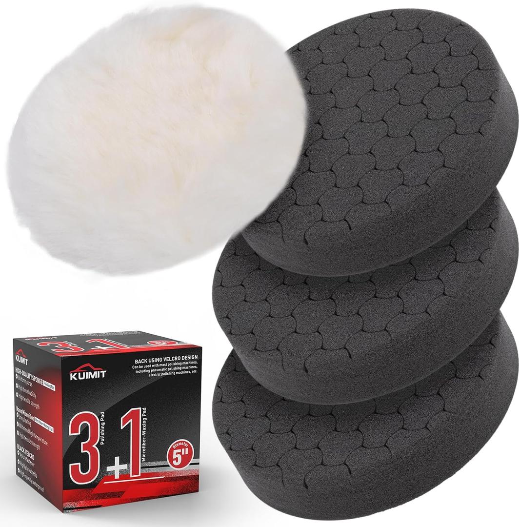 Black Polish Pad, 3Pcs 5.5 Inch Face for 5 Inch Buffing Polishing Pads and Woolen Pads 125mm Backing Plate Compound Buffing Sponge for Car Buffer Polisher Compounding, Polishing and Waxing