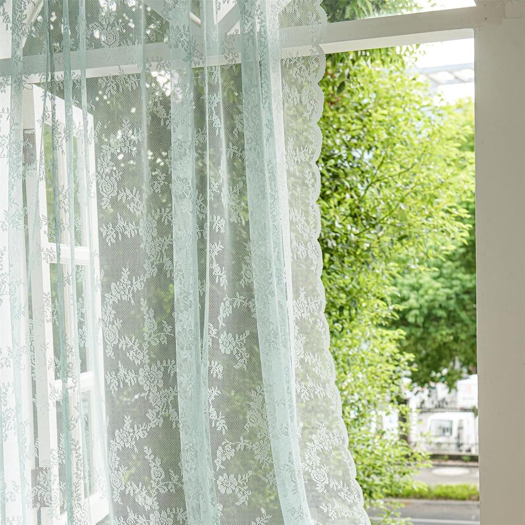 Deeprove Teal Lace Sheer Curtains 72 inches Length 2 Panels Set, Privacy Window Treatment Pair Easter Spring Summer Aqua Green Christmas Decor Drapes for Bedroom Living Room, Rod Pocket, W57 x L72