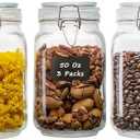 LOOIOOJ 50oz Square Glass Food Storage Jars with Airtight Clamp Lids, 3 Pack Large Kitchen Canisters for Flour, Cereal, Coffee, Pasta and Canning, Mason Jar (Clear 50oz Square - 3 sets)