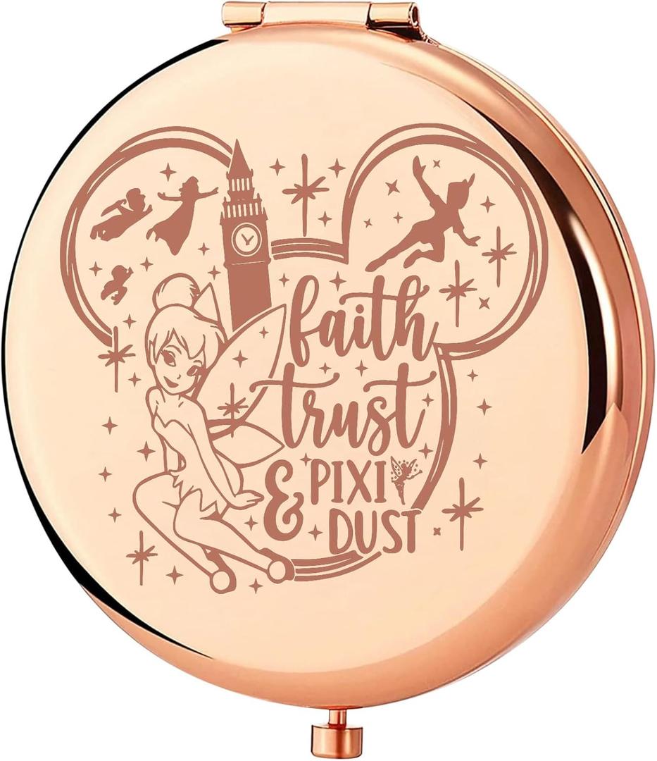KEYCHIN Fairy Princess Pocket Mirror Pixie Fairy Tale Fans Gift Faith Trust & Pixie Dust Compact Mirror Princess Gifts (Pixie Dust-RG)