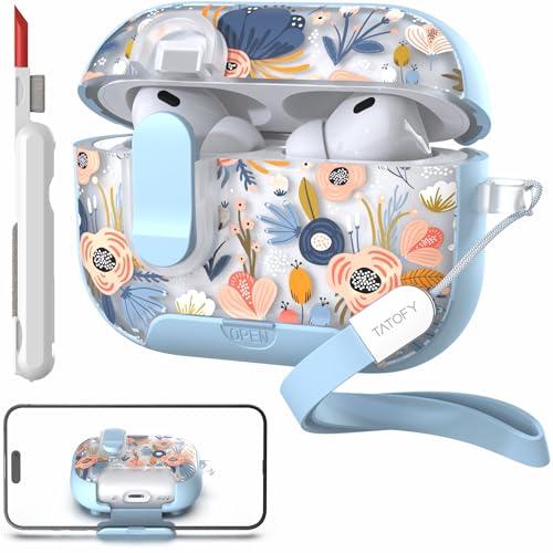 TATOFY for AirPod Pro 3 Case (2025) with Phone Stand Lanyard Lock Cleaning Kit, Compatible with Magsafe, Flowers Hard AirPods Pro 3rd Generation Cover for Women (Blue, AirPods Pro 3)