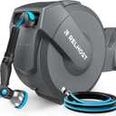 Relhost Retractable Garden Hose Reel, 5/8 in x 100 ft Wall Mount Heavy Duty Hose Reel with Any-Length Lock, Auto Rewind System, 180° Swivel Bracket, and 10-Pattern Nozzle for Garden, Dark Grey