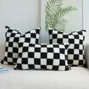 JOJUSIS Decorative Throw Pillow Covers Luxury Style Checkerboard Pattern Cushion Case Super Soft Faux Fur Wool Pillowcases for Couch Bedroom Pack of 2 (Black, 18 x 18-Inch)