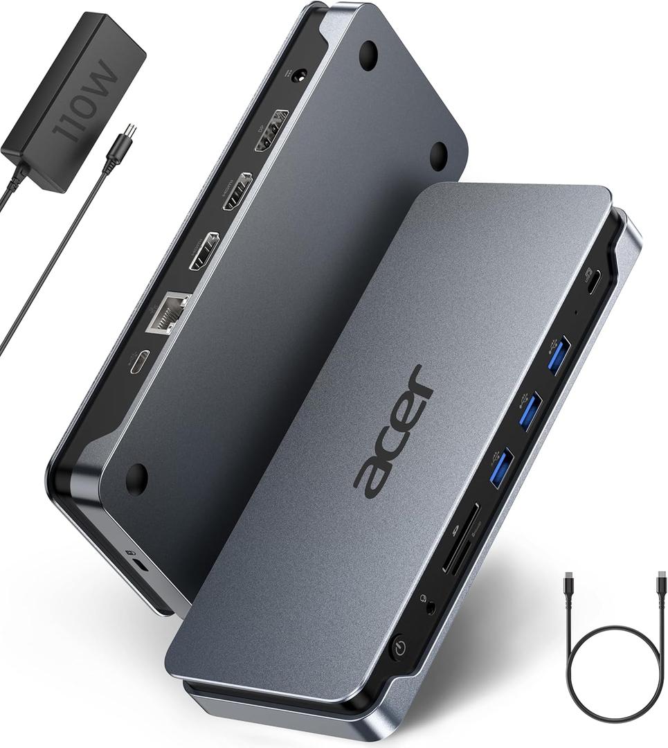 Acer Premium 13-in-1 Docking Station with 110W PD & Triple Monitor Support | Dual 4K HDMI and DP,5Gbps USB A/C,Gigabit Ethernet,Security Lock | Laptop Docking Station for Windows/Dell/HP/Lenovo/Asus