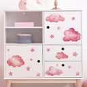 2 Sheets Pink Clouds Stars Wall Stickers, sacinora Art Wall Decals Removable Vinyl Peel and Stick Kids Baby Girl Nursery Bedroom Toddler Room Kindergarten Home Decorations
