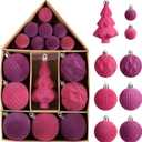 DecorbyHannah Velvet Ornaments for Christmas Tree, 24ct Mini Pink Purple Christmas Ornaments Set, Small Shatterproof Flocked Ball Bulk for Xmas Home Party Table Decorations