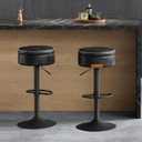 VASAGLE EKHO Collection - 360 Swivel Bar Stools Set of 2, Height Adjustable Barstools with Storage, Synthetic Leather with Stitching, Mid-Century Modern, Kitchen Bar, Easy Assembly, Ink Black