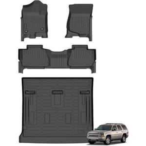 Floor Mats Set for 2007-2014 Chevy Tahoe 8 Seats (No Hybrid)
GMC Yukon(No XL), Custom Fit, All Weather Protection, Anti-Slip, Heavy Durable, TPE, Automotive Accessories, Black