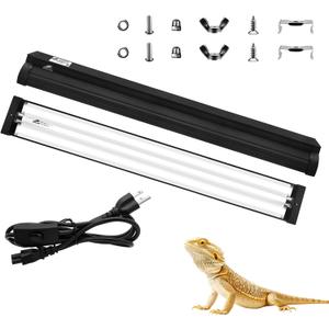 T8 UVB Reptile Light Fixture HO UVB Bulb Lighting Combo Kit, 10.0 UVB Light for Reptiles Terrarium Hood UVA UVB Desert Lamp for Bearded Dragon Turtle Tank (T8 15W 18Inch)