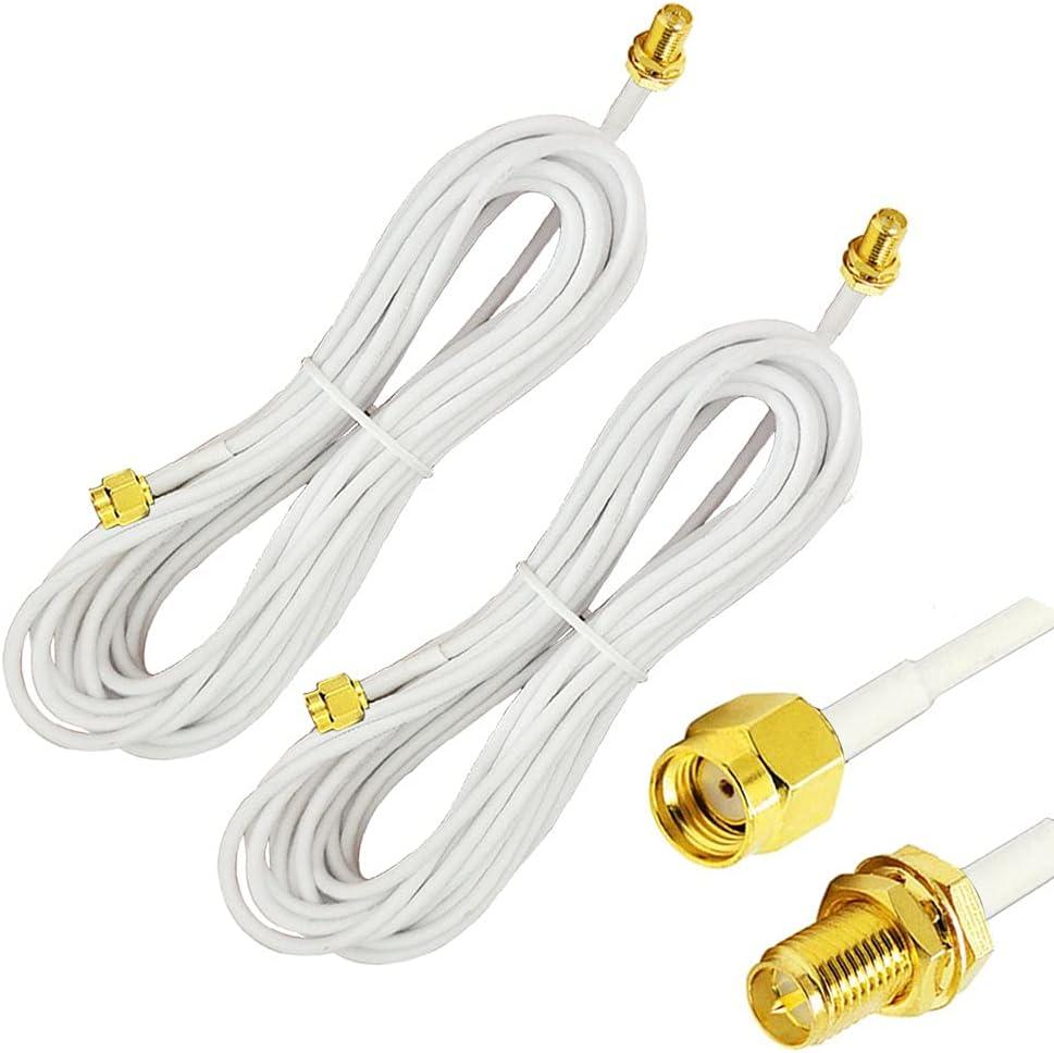 CORONIR 16ft RP-SMA Coaxial Wireless Extension Cable Male to Female Connector for Wireless LAN Router Bridge & Other External Antenna Equipment-Pack of 2 White
