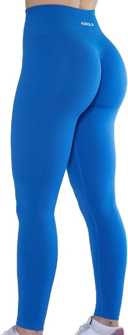 AUROLA Workout Leggings for Women Seamless Scrunch Tights Tummy Control Gym Fitness Girl Sport Active Yoga Pants (Large, Diva Blue)