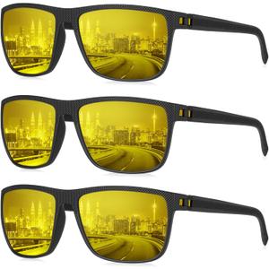 KALIYADI Polarized Sunglasses for Men, Lightweight Sun Glasses with UV Protection for Driving Fishing Golf ((3 Pack) Night Vision/Night Vision/Night Vision)