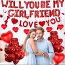 Will You Be My Girlfriend - 59 Pcs Red Proposal Letter Balloons I Love You Banner Foil Heart Balloons Rose Petals Swirls For Romantic Wedding Engagement Valentines Day Bridal Shower Decoration