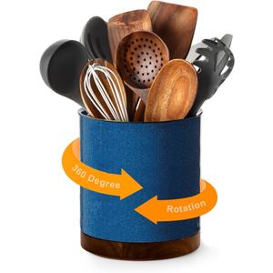 Nucookery 360°Rotating Utensil Holder, 7.2" Kitchen Utensil Crock, Ceramic Cooking Utensil Organizer with CountertopProtection Cork Bottom for Farmhouse Kitchen Decor Christmas (Royal blue)