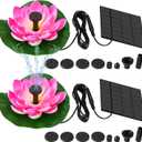 2 Pcs Solar Water Fountain, Water Lily Solar Fountain for Bird Bath, Garden Decor Solar for Bird Bath Outside Pond and Backyard, 6 Nozzles