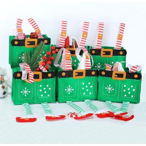 MSQ 6PCS Christmas Decorations Gift Bags Candy Bags Santa Pants Style Lovely Treat Bags Best for Wedding Holiday New Year Small Size, Green