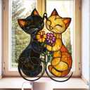 Cats Couple Handmade Resin Suncatchers Artisan Sun Catcher Stained Glass Effect Decorative Window Hanging Ornament Garden Decor Valentine for Mom, Wife, Grandma, Women