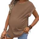 MakeMeChic Women's Maternity Shirts Round Neck Short Sleeve Maternity Tops Summer Pregnancy Clothes (Brown, XL)