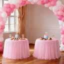 48-Inch Pink 2-in-1 Tulle Table Skirt for 4-Foot Round Table Stretch Spandex Fitted Cover, Light & Elegant with Ruffle, Wrinkle-Resistant For Wedding, Birthday, Baby Shower & Party Decor, 2Pack