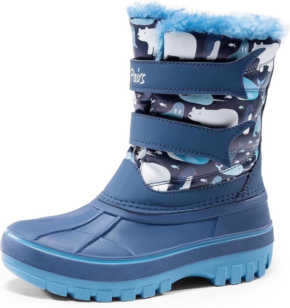 DREAM PAIRS Boys Girls Snow Boots Water-Resistant Outdoor Sport Warm Cozy Anti-Slip Cute Ankle Winter Shoes for Toddler/Little/Big Kid,Size 2 Little Kid,Blue/Navy,DUCKO