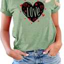 Womens Valentines Tshirt Cute Love Heart Graphic Tee Crew Neck Causal Short Sleeves Tops (Medium, Light Green-1)