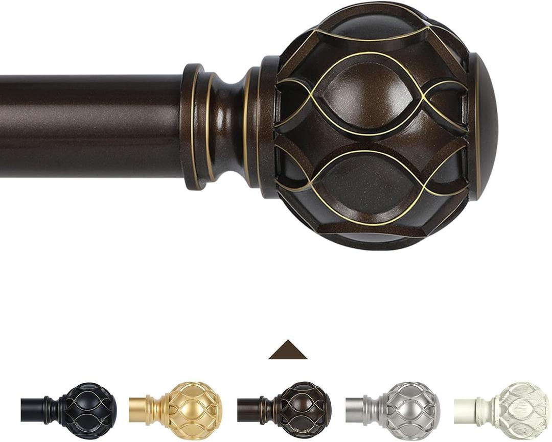 Bronze Curtain Rods for Windows 66 to 120 In(5.5-10ft),1 Inch Adjustable Curtain Rod,Heavy Duty Curtain Rods,Netted Texture Finial Drapery Rods,Single Window Curtain Rod 66-120",Antique Bronze (66-120" & 1pack, Antique Bronze)