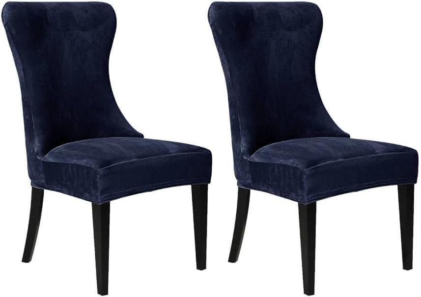 Wingback Chair Covers, Velvet Stretch Tufted Wingback Chair Cover Slipcover, Reusable Protector Arm Dining Chairfor Dining Room Banquet Home Decor, Machine Washable (Navy, Set of 2)