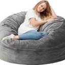 Homguava 5FT Bean Bag Chair Giant BeanBag with Memory Foam Filled, Comfy Bean Bag Chairs for Adults, Adult Bean Bag Chair with Dutch Velvet Cover for Living Room Bedroom-Grey