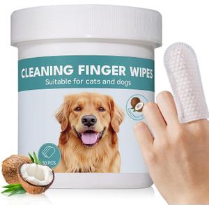 No Pawblems Natural Ear Wipes Finger for Dogs & Cats Comfy Finger Design | Clean Ear Wax, Debris & Dirt Gently | 50 Count Pack (Coconut Scent)