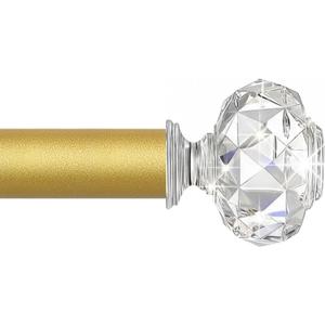 TVWOO Gold Decorative Crystal Curtain Rods:36-88 Inch Heavy Duty Adjustable Window Curtain Rods for Bedroom Living Room,Brass Golden Modern Girly Acrylic Drapery Pole with Sheer Bling Diamond Finials