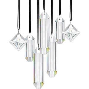 HDCRYSTALGIFTS Set 7 Clear Crystal Prisms Suncatchers Hanging Glass Ornament for Christmas Tree,Rainbow Maker Sun Catchers for Windows Home Garden Decoration,Modern Grief Gift