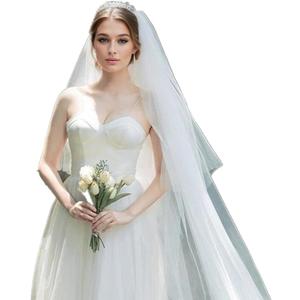 ROSEEDEN 2 Tiers plain Veil wedding bridal woman long veil soft tulle cut edge veil with metal comb (2 Tiers Length 31"+118" Width 118", Off white)