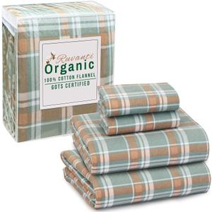 RUVANTI Flannel Sheets Queen Size - GOTS Certified 100% Organic Cotton, 4 Piece Warm, Soft & Breathable Set, Deep Pocket Snug Fit, Double Brushed Cozy All Season Bedding, Spruce Blue