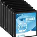 1-inch 3-Ring Binder, 1" Round Ring Binder with 2 Inside Pockets, 8 Pack Black Binders, Clear View Cover, Holds 8.5'' x 11'' Paper for Office/Home/Back to School