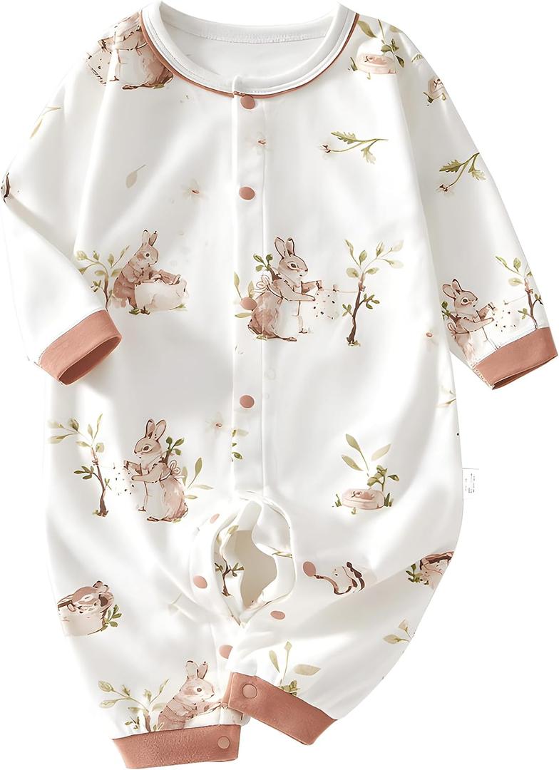 100% Organic Cotton Soft 3-24 Months Unisex Footless Newborn Baby Sleepers Pajamas Romper Boys Girls Long Sleeve (Rabbit, 3-6 Months)