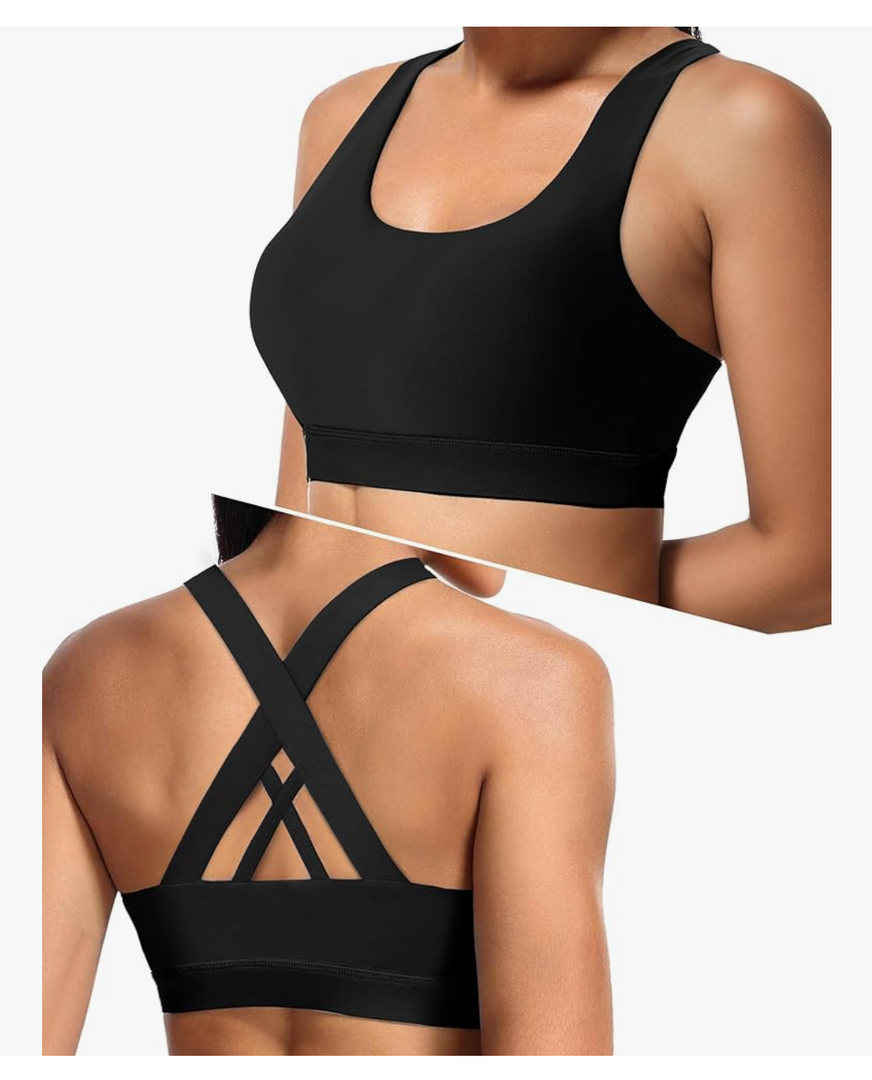Sports Bras for Women, Criss Cross Back Medium Support Bras for Large Bust, Strappy Yoga Workout Bra with Pads, Small
