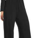 Womens Casual Jumpsuits One Piece Loose Stretchy Long Sleeve Fall Jumpsuit Wide Leg Long Pants Rompers with Pockets (Black)
