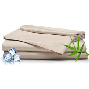 ACCURATEX Cooling Sheets Queen Size - Viscose Made from Bamboo, Luxury Cool Silky Sheet Set for Queen Size Bed, Super Soft Breathable Bedding Sheets up to 16 inches Deep Pockect,Sandy