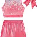 Vogseek Gymnastics Leotards for Girls with Shorts Sparkly Ballet Dance Unitards Biketards Kids Activewear (6-7 Years, Yellow)