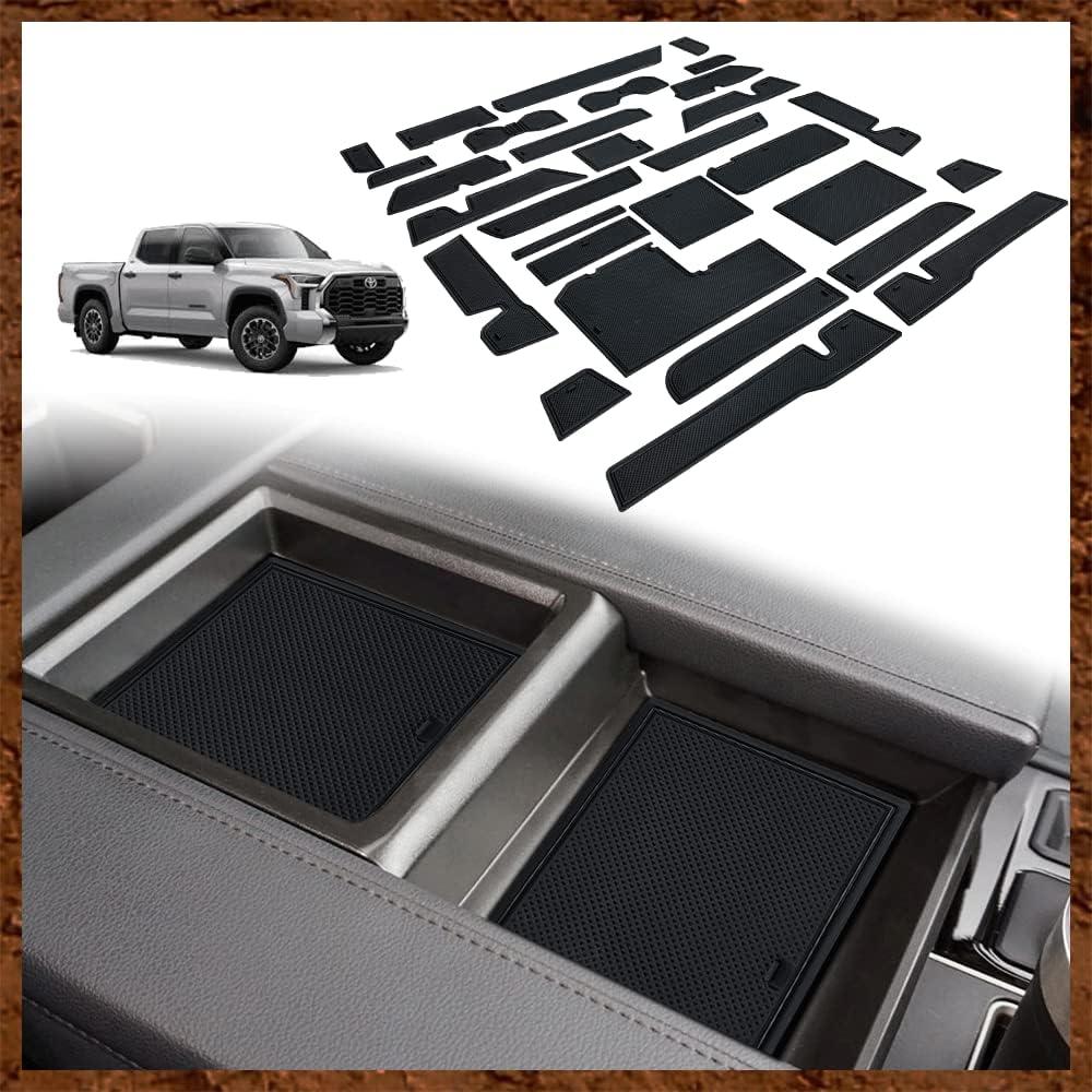 Muslogy fits Tundra Accessories 2022 2023 2024 Premium Custom Interior Non-Slip Anti Dust Cup Holder Inserts 30 Pcs Set Center Console Liner Door Pocket Liners Compatible with Tundra 2022-2025 (Black)