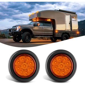 Nilight 2Inch Round Marker Light 2PCS Amber 9LED Clearance Lights Flush Mount with Plug Grommet Pigtail Hardwired for 12V Truck Trailer Tractor Buses Vans Boat