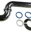 EZ-Fluid 1-1/2" Thick Heavy Duty 17 Gauge Kitchen Sink Chrome Brass P-Trap w/Brass Nuts & 1-1/2" x 1-1/4" Reducing Washer, for Sink Waste Drain P-Trap Brass Tubular Kit,Commerical Grade.(1)
