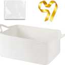 OIASKET Large Empty Gift Baskets for Baby Shower, 16.5" L x 12.6" W x 7" H Cute Woven Storage Basket with Gift Bags and Ribbons, Small Rope Toy Basket with Handles, Cat Dog Pet Toy Organizer - White